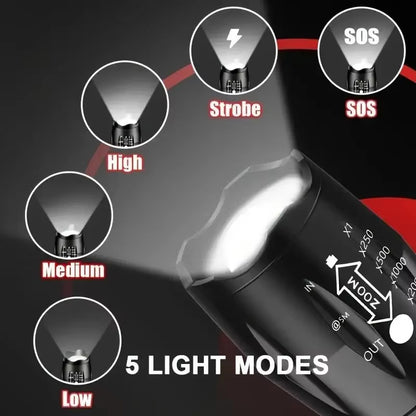 High Power LED Tactical Flashlight 5-Mode Waterproof