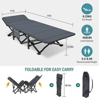 Folding Bed with Cushion, Portable Sleeping Bed And Carry Bag